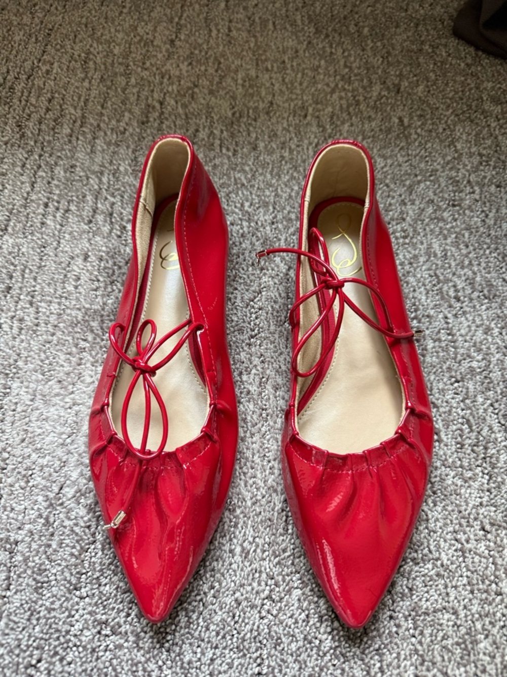 Sam Edelman Red Patent Pointed Toe Ballet Flat with Bow. NWOT, Size 7 - Picture 2 of 3